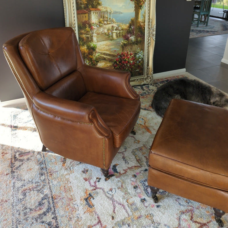 Leather reading chair with ottoman 2025