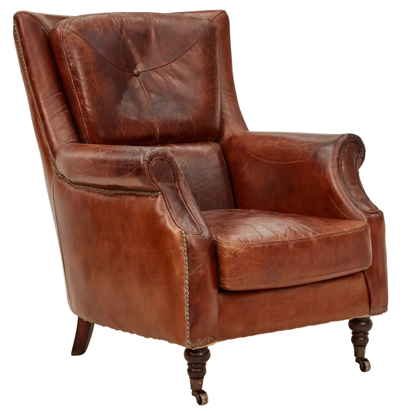 Bristol Vintage Leather Reading Chair-Dovetailed &amp; Doublestitched