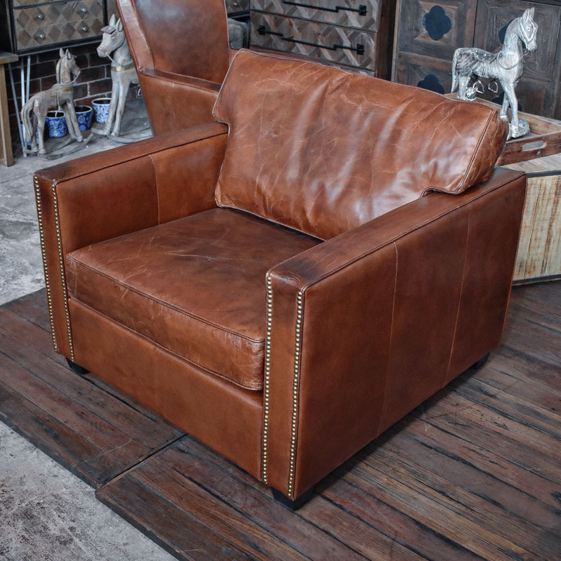 Cadogan Square Arm Vintage Leather Armchair-Dovetailed &amp; Doublestitched
