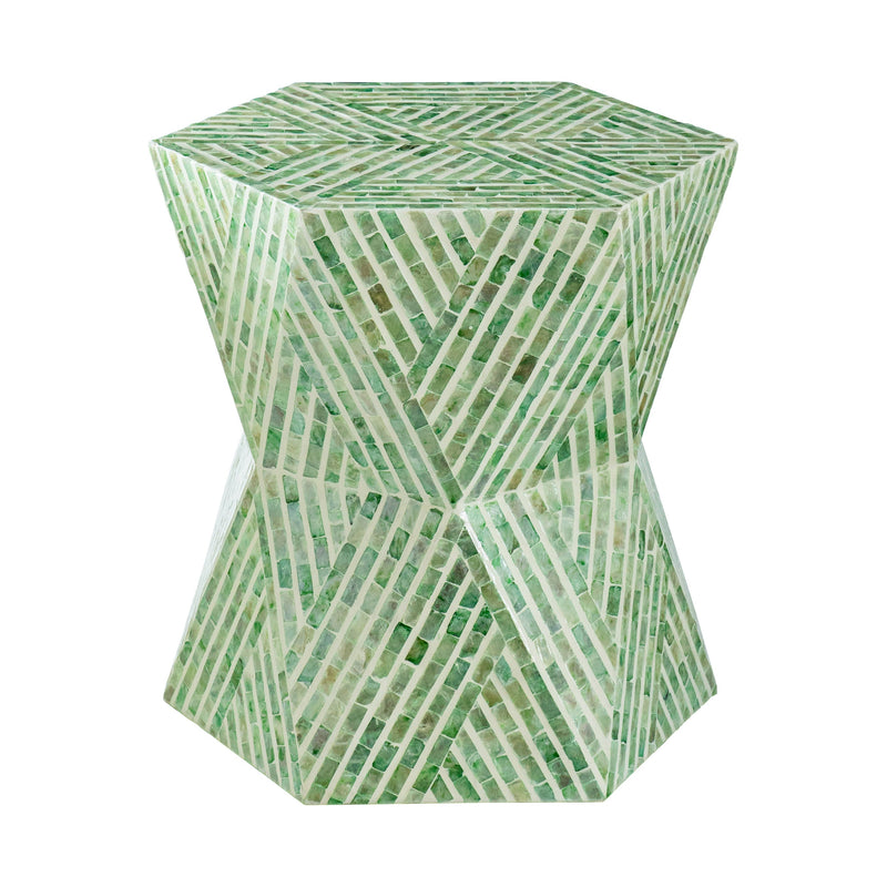 Capiz Stool Green & White-Dovetailed &amp; Doublestitched
