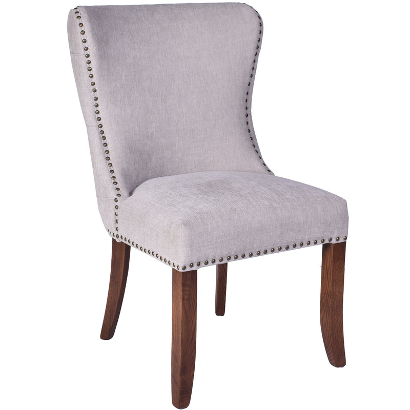 Carolina Grey Linen Button Back Dining Chair Maron Leg-Dovetailed &amp; Doublestitched