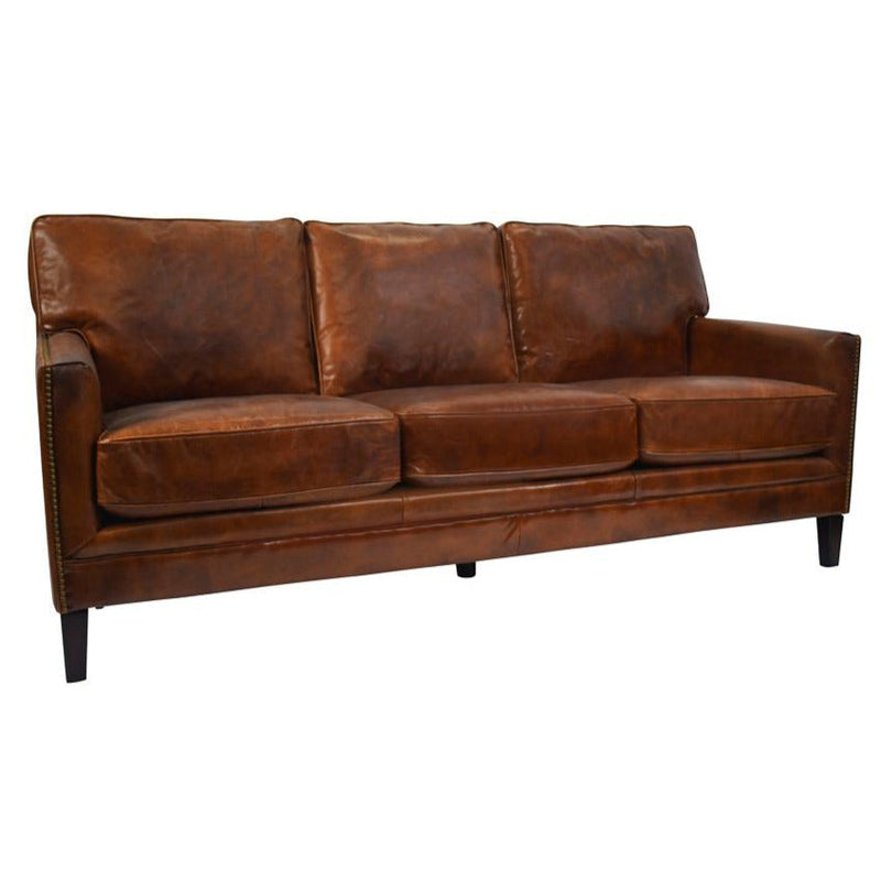 Carre Antique Leather Sofa - 3 Seater-Dovetailed &amp; Doublestitched