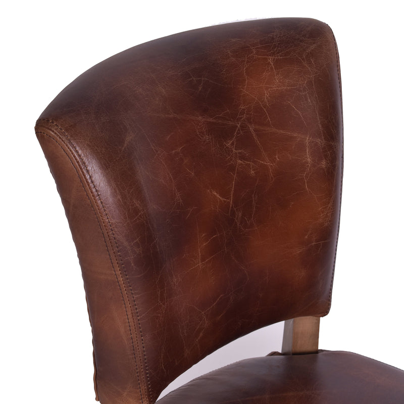 Cartier Waxed Distressed Leather Dining Chair Briarsmoke-Dovetailed &amp; Doublestitched