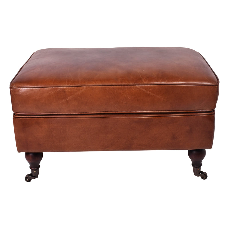 Chiswick Antique Leather Ottoman-Dovetailed &amp; Doublestitched