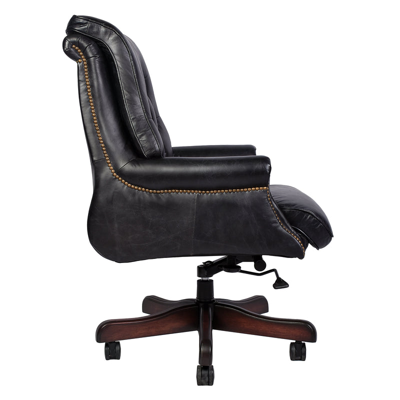 Columbus Black Leather Chesterfield Desk Chair-Dovetailed &amp; Doublestitched