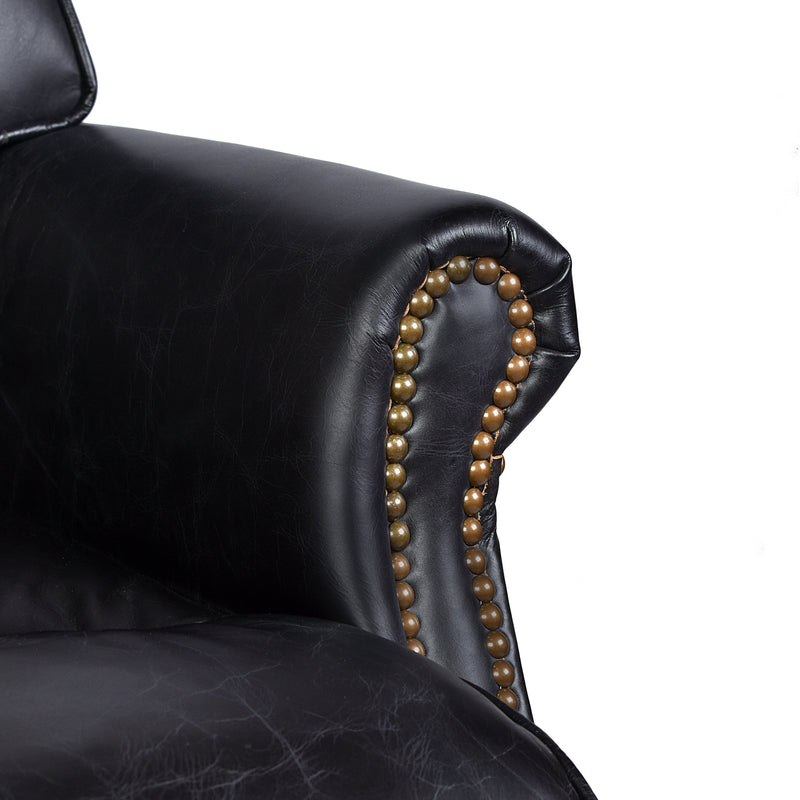 Columbus Black Leather Chesterfield Desk Chair-Dovetailed &amp; Doublestitched