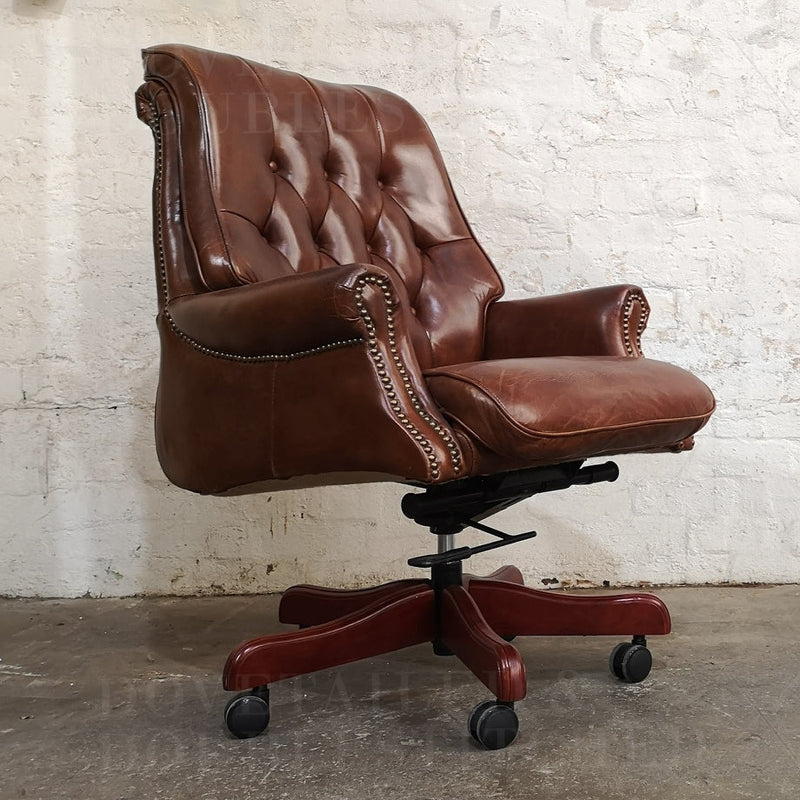 Columbus Vintage Leather Chesterfield Desk Chair-Dovetailed &amp; Doublestitched