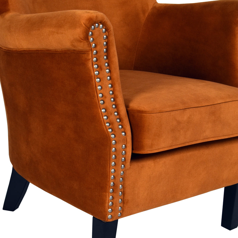 Dean Orange Velvet Club Chair-Dovetailed &amp; Doublestitched