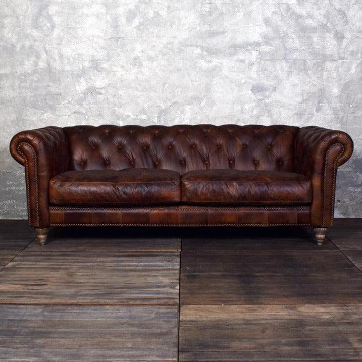 GG Distressed Leather Chesterfield Sofa - 3 Seater-Dovetailed &amp; Doublestitched