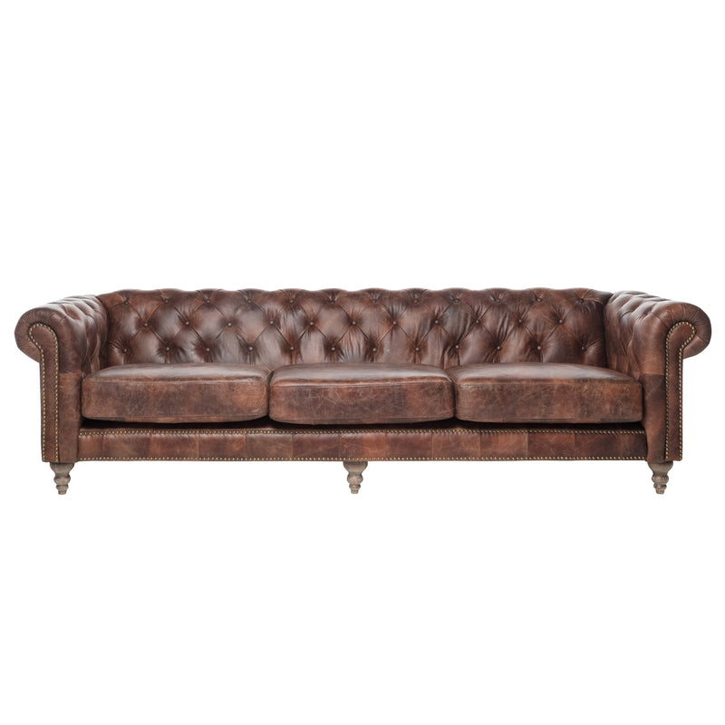 GG Distressed Leather Chesterfield Sofa - 4 Seater-Dovetailed &amp; Doublestitched