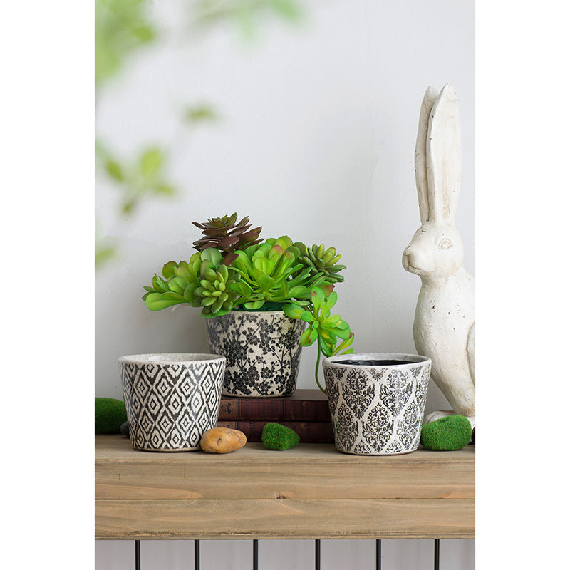 Herb Pots in Fresh Black Set of 3-Dovetailed &amp; Doublestitched