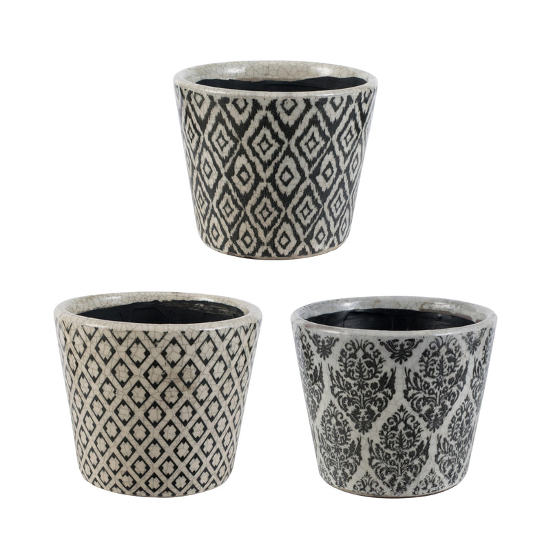 Herb Pots in Fresh Black Set of 3-Dovetailed &amp; Doublestitched