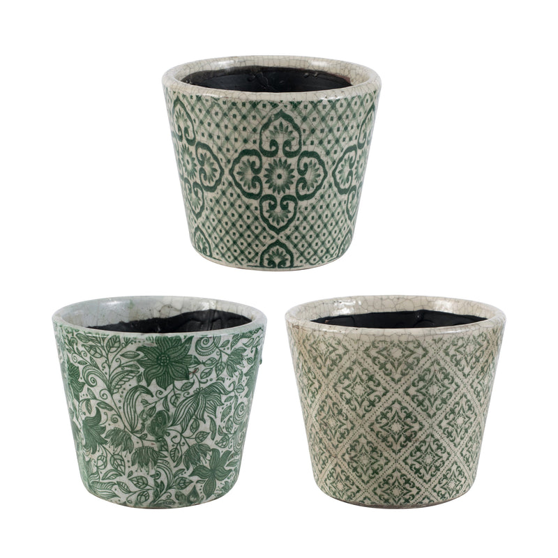 Herb Pots in Fresh Green Set of 3-Dovetailed &amp; Doublestitched