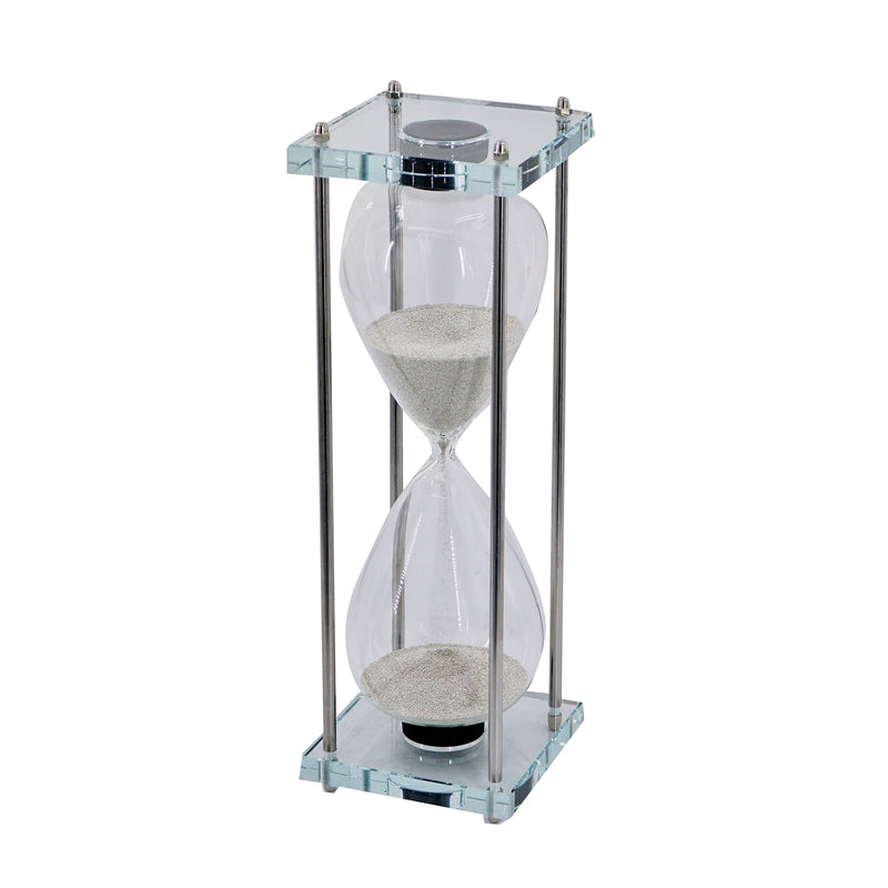 Hourglass With Crystal Stand,Plated Silver Sand Large-Dovetailed &amp; Doublestitched