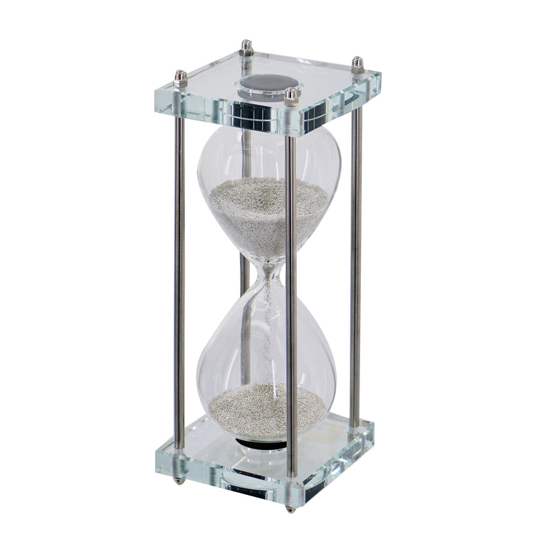 Hourglass With Crystal Stand,Plated Silver Sand Medium-Dovetailed &amp; Doublestitched