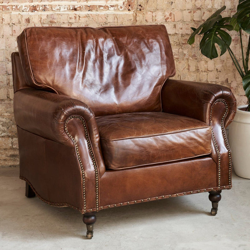 Hyde Vintage Leather Armchair-Dovetailed &amp; Doublestitched