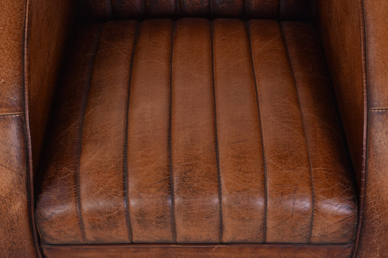 Icarus Antique Leather Art Deco Chair-Dovetailed &amp; Doublestitched