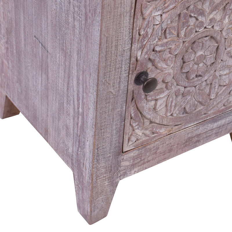 Jaipur Carved Boho Bedside Table-Dovetailed &amp; Doublestitched