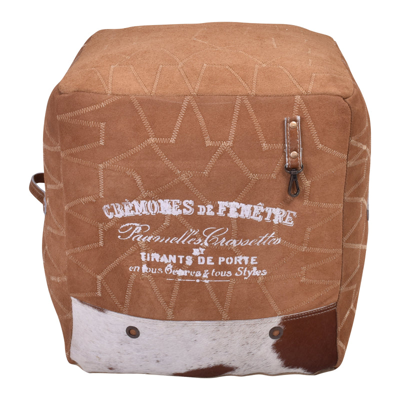 Jaipur Cremones Leather Ottoman-Dovetailed &amp; Doublestitched