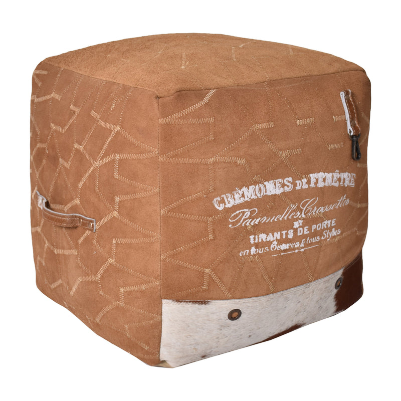 Jaipur Cremones Leather Ottoman-Dovetailed &amp; Doublestitched