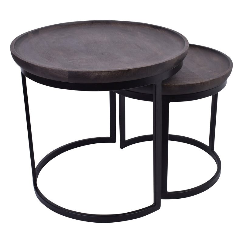 Jaipur Iron and Wood Round Side Table Set of 2-Dovetailed &amp; Doublestitched