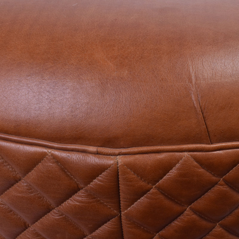 Jaipur Large Tan Leather Round Ottoman-Dovetailed &amp; Doublestitched