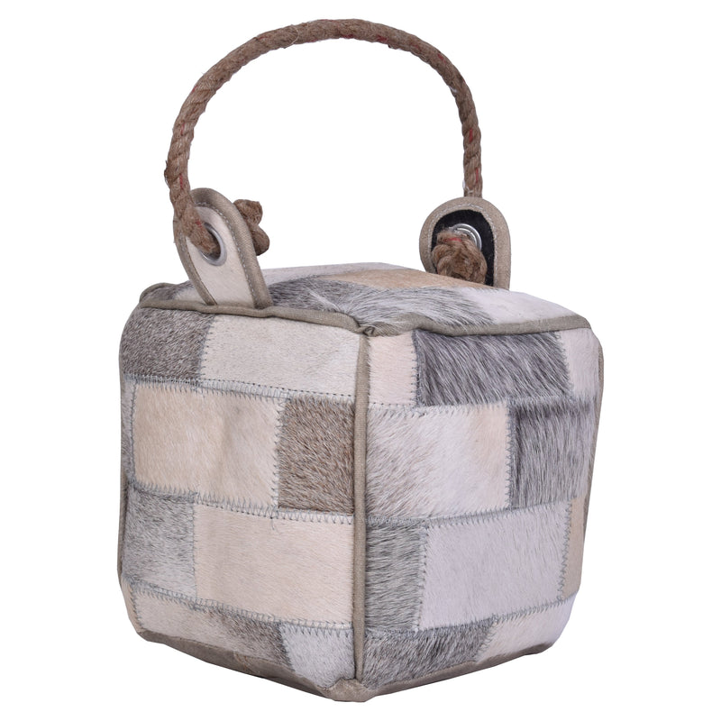 Jaipur Patch Leather Square Door Stop-Dovetailed &amp; Doublestitched