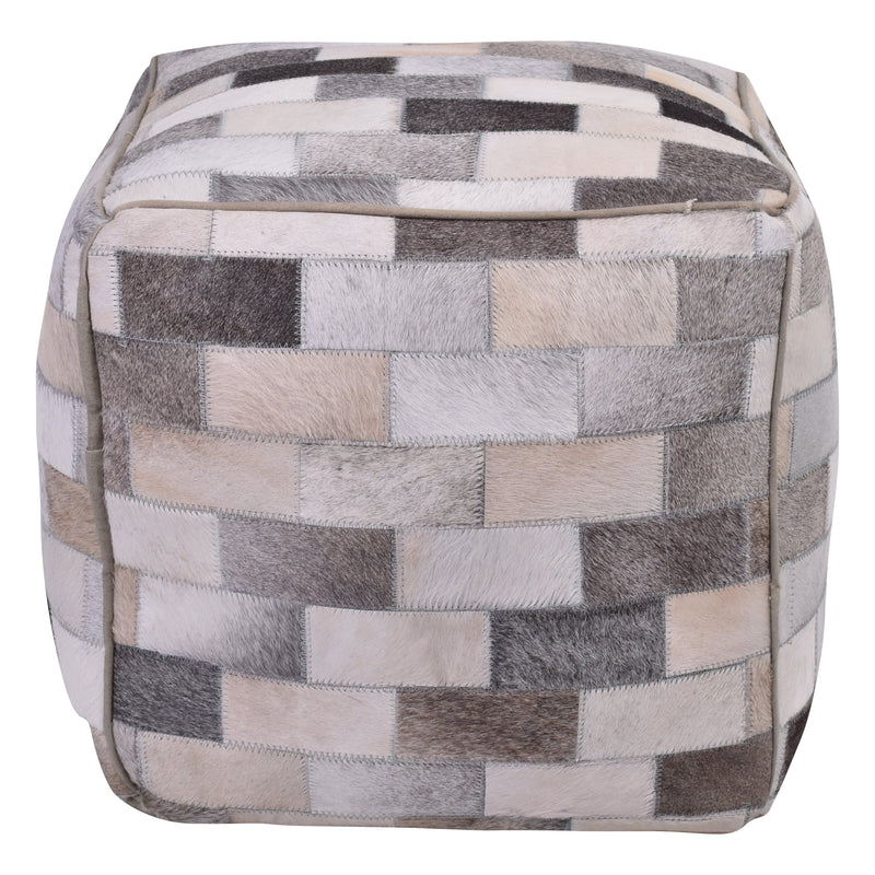 Jaipur Patch Leather Square Ottoman-Dovetailed &amp; Doublestitched