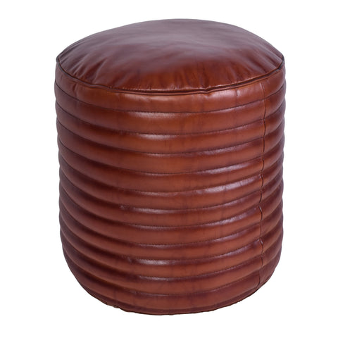 Jaipur Rolled Leather Round Ottoman