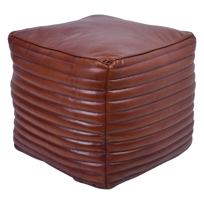 Jaipur Rolled Leather Square Ottoman-Dovetailed &amp; Doublestitched