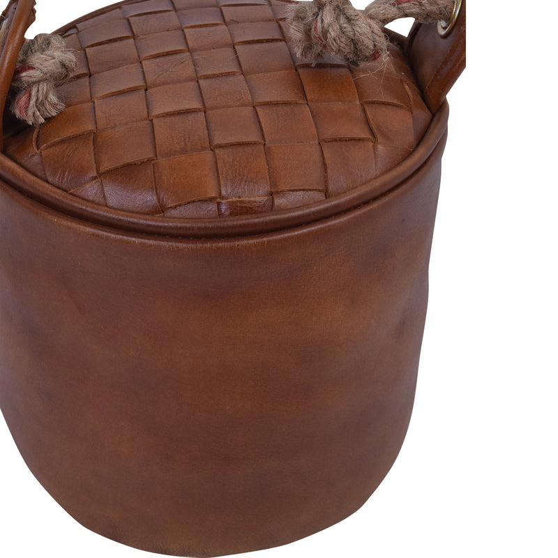 Jaipur Round Tan Leather Door Stopper-Dovetailed &amp; Doublestitched