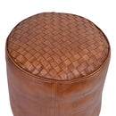 Jaipur Round Tan Leather Ottoman-Dovetailed &amp; Doublestitched