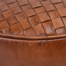 Jaipur Round Tan Leather Ottoman-Dovetailed &amp; Doublestitched
