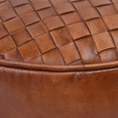 Jaipur Round Tan Leather Ottoman-Dovetailed &amp; Doublestitched