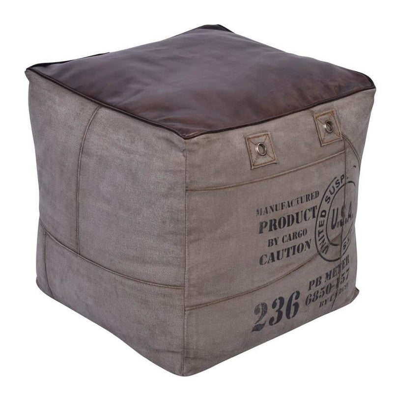 Jaipur Square Canvas With Leather Top Ottoman-Dovetailed &amp; Doublestitched