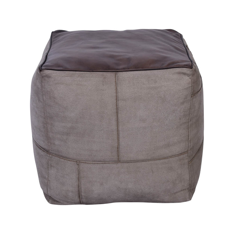 Jaipur Square Canvas With Leather Top Ottoman-Dovetailed &amp; Doublestitched