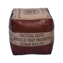 Jaipur Square Leather & Canvas Ottoman-Dovetailed &amp; Doublestitched