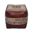 Jaipur Square Leather & Canvas Ottoman-Dovetailed &amp; Doublestitched