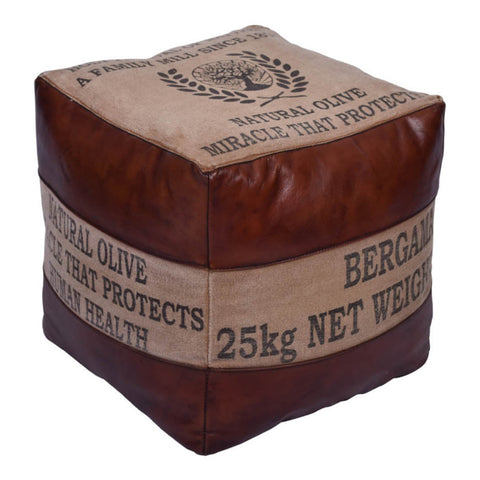 Jaipur Square Leather & Canvas Ottoman