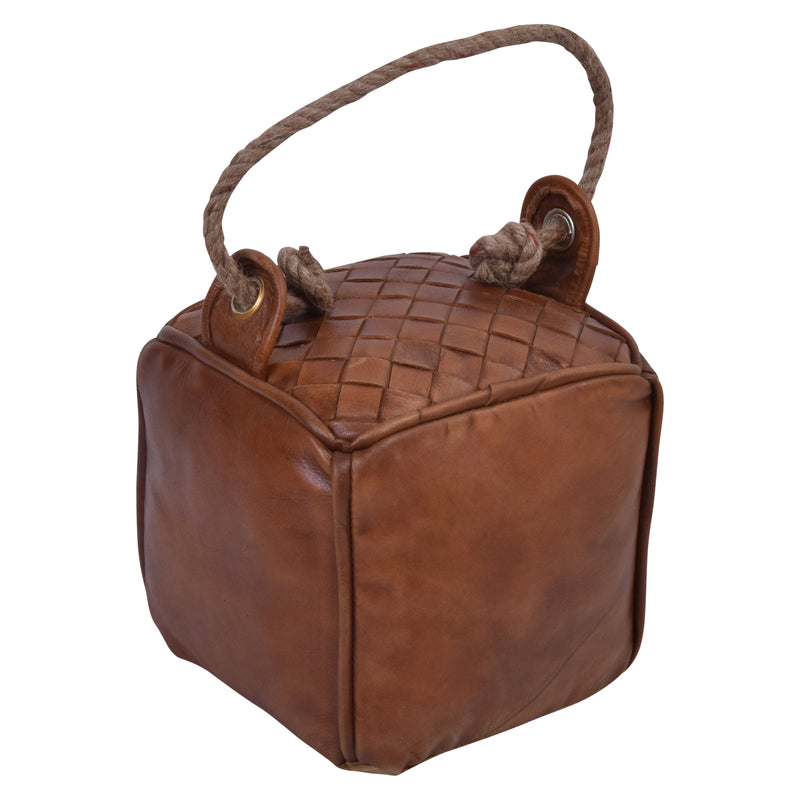 Jaipur Square Tan Leather Door Stopper-Dovetailed &amp; Doublestitched