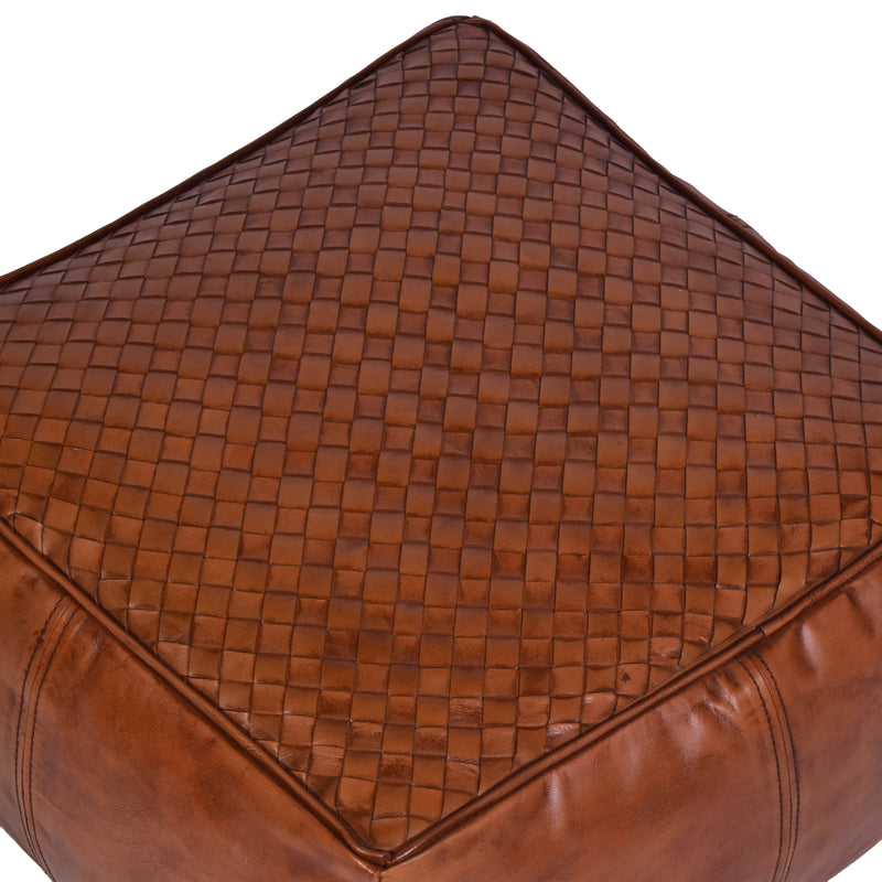 Jaipur Square Tan Leather Ottoman-Dovetailed &amp; Doublestitched