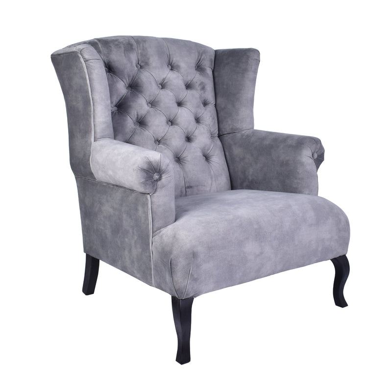 Kendrick Grey Velvet Wingback Armchair-Dovetailed &amp; Doublestitched