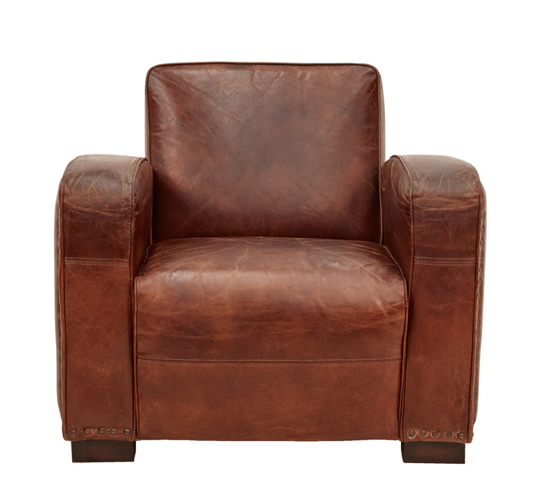 Kingly Club Vintage Leather Art Deco Armchair-Dovetailed &amp; Doublestitched