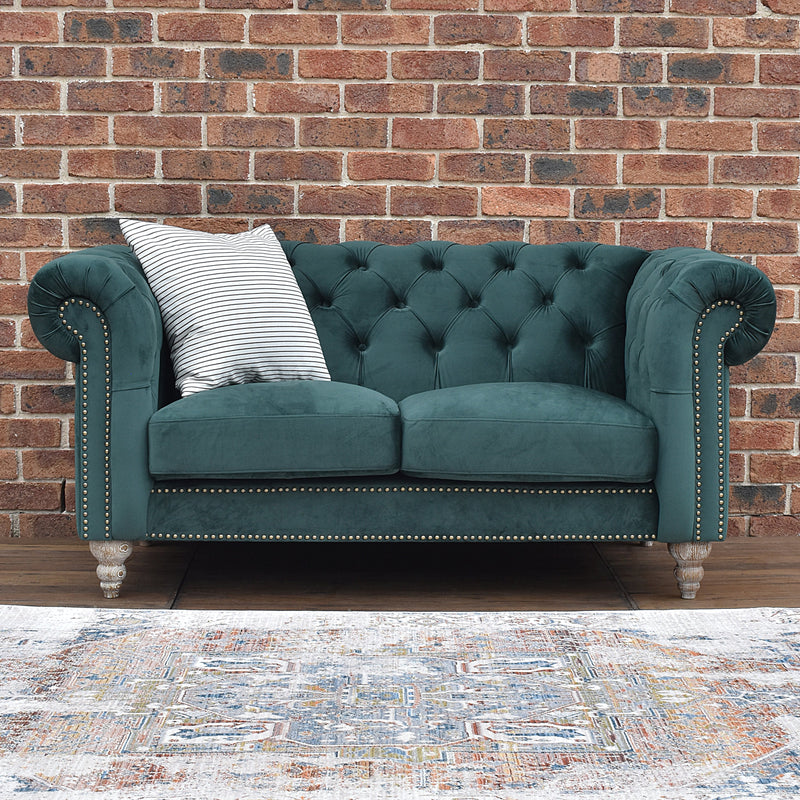 Libera 2 Seater Green Velvet Chesterfield Sofa-Dovetailed &amp; Doublestitched