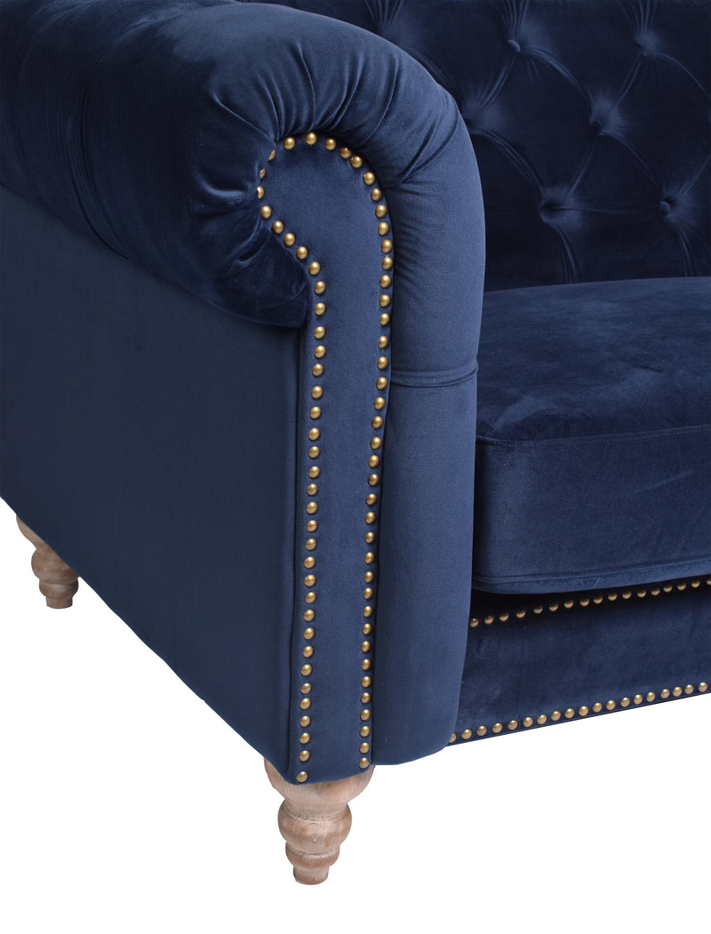 Libera 2 Seater Navy Blue Velvet Chesterfield Sofa-Dovetailed &amp; Doublestitched