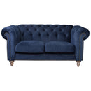 Libera 2 Seater Navy Blue Velvet Chesterfield Sofa-Dovetailed &amp; Doublestitched