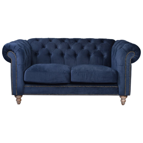 Libera 2 Seater Navy Blue Velvet Chesterfield Sofa
