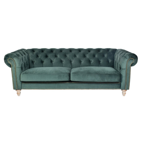 Libera 3 Seater Green Velvet Chesterfield Sofa