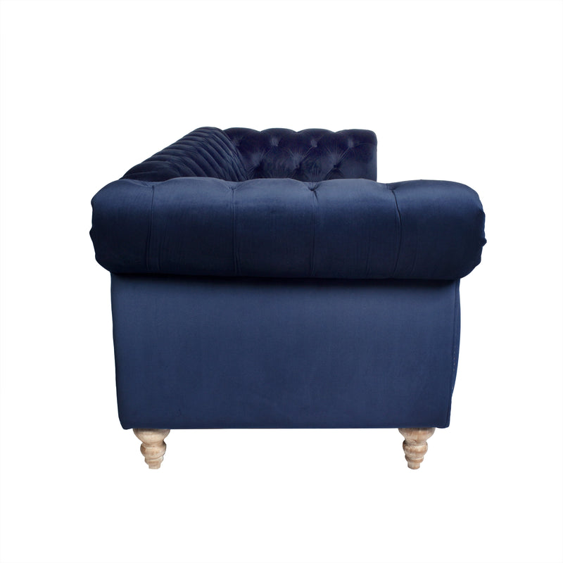 Libera 3 Seater Navy Blue Velvet Chesterfield Sofa-Dovetailed &amp; Doublestitched