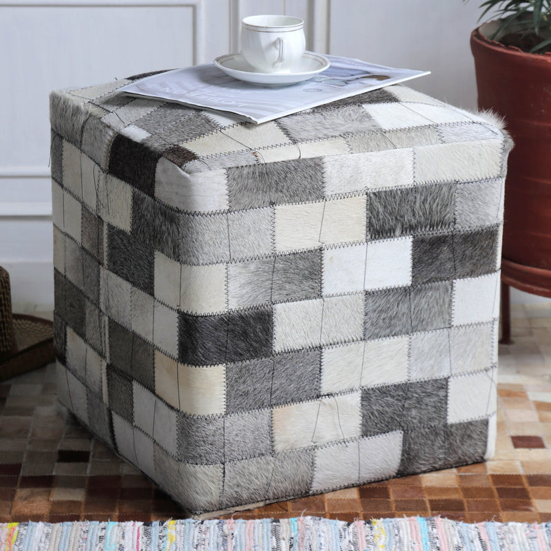 Light Natural Hide Ottoman-Dovetailed &amp; Doublestitched